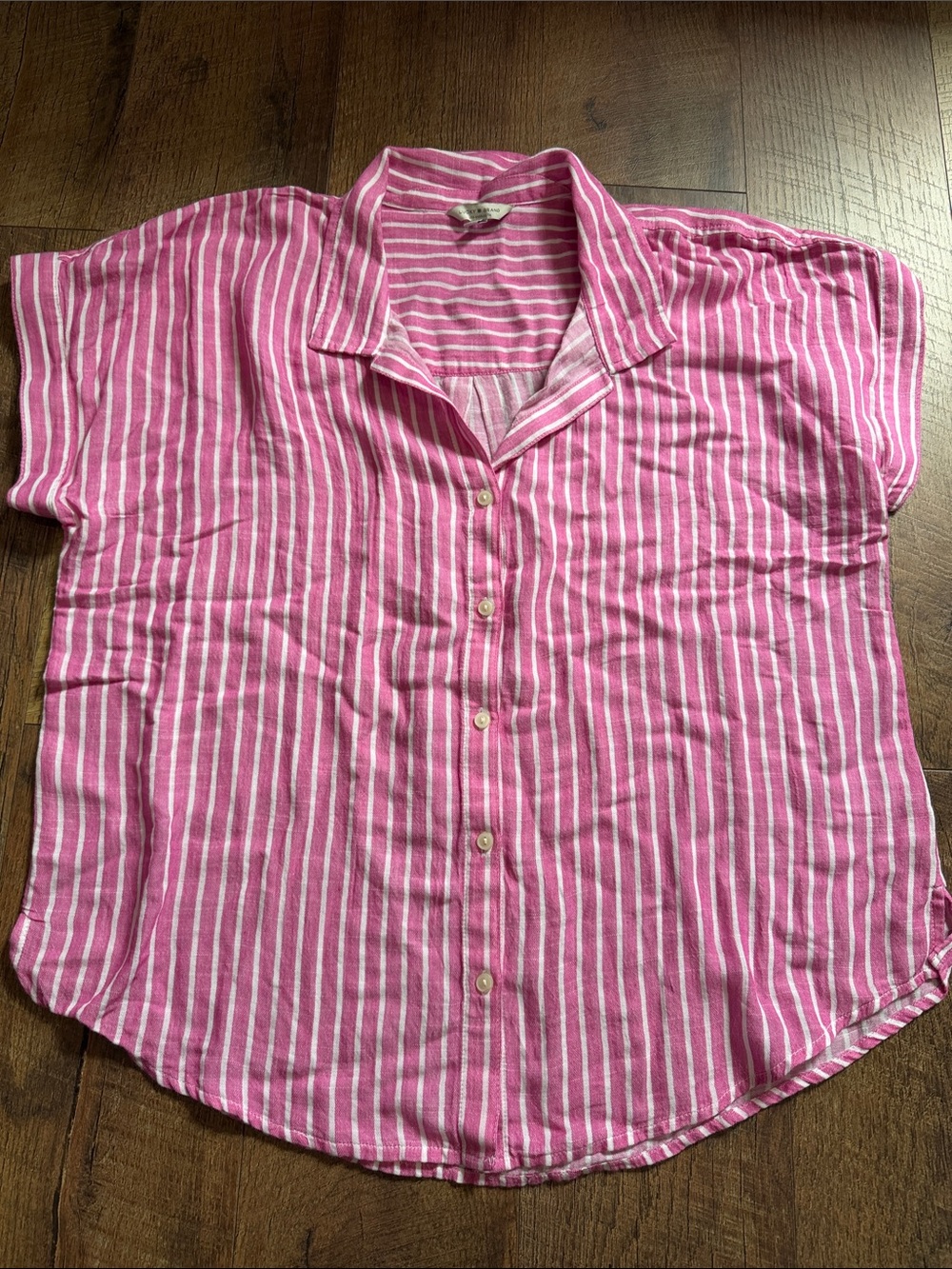 Lucky Brand Pink and White Striped Short-Sleeve Button-Down Shirt